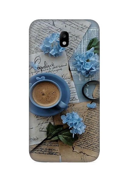 Samsung Galaxy J5 Pro Uyumlu Mavi Çiçekler ve Mektuplar Desenli Silikon Kılıf