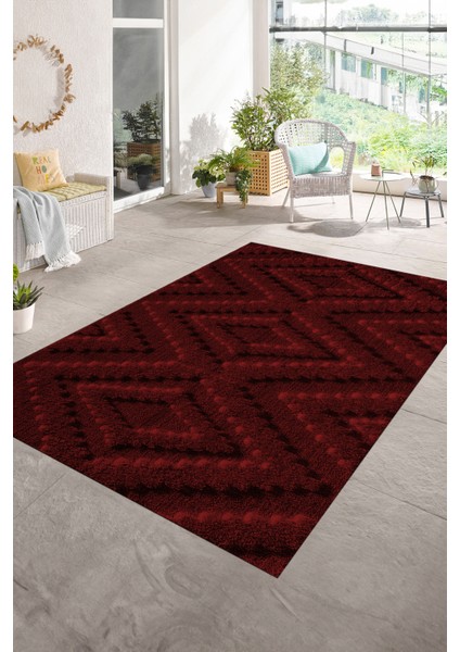 Dijital Baskılı Kaymaz Taban Yıkanabilir Sade Yolluk Mutfak Salon Halısı, N-Sade-33-Bordo,