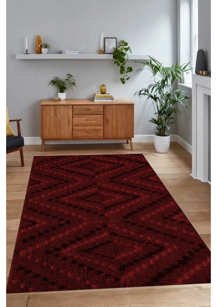 Dijital Baskılı Kaymaz Taban Yıkanabilir Sade Yolluk Mutfak Salon Halısı, N-Sade-33-Bordo,