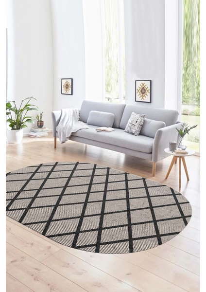 Dijital Baskılı Kaymaz Taban Yıkanabilir Sade Oval Yolluk Mutfak Salon Halısı, N-O-Sade-20-Krem,