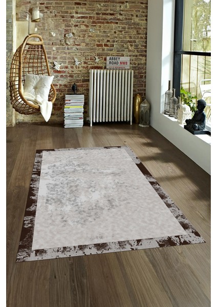 Dijital Baskılı Kaymaz Taban Yıkanabilir Sade Yolluk Mutfak Salon Halısı, N-Sade-36-Kahve,