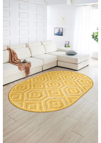 Dijital Baskılı Kaymaz Taban Yıkanabilir Sade Oval Yolluk Mutfak Salon Halısı, N-O-Sade-26-Kahve,