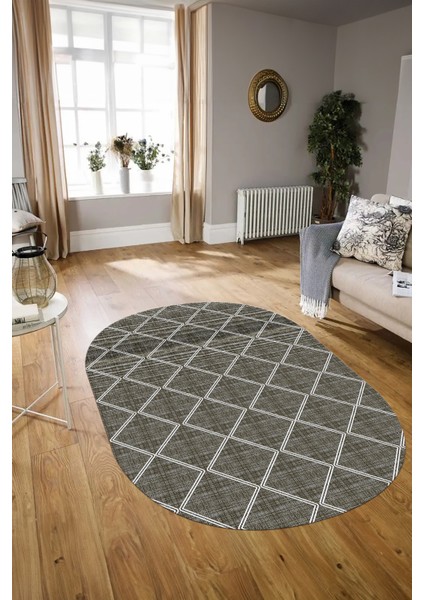 Dijital Baskılı Kaymaz Taban Yıkanabilir Sade Oval Yolluk Mutfak Salon Halısı, N-O-Sade-29-Kahve,