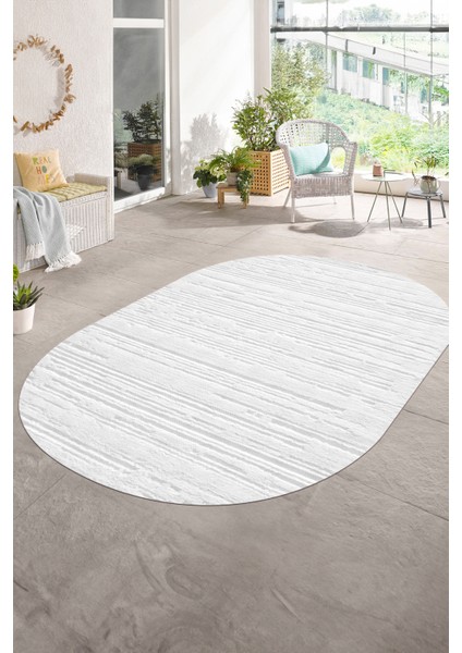 Dijital Baskılı Kaymaz Taban Yıkanabilir Sade Oval Yolluk Mutfak Salon Halısı, N-O-Sade-32-Beyaz, fırsatları