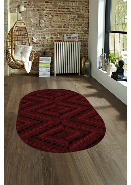 Dijital Baskılı Kaymaz Taban Yıkanabilir Sade Oval Yolluk Mutfak Salon Halısı, N-O-Sade-33-Bordo,