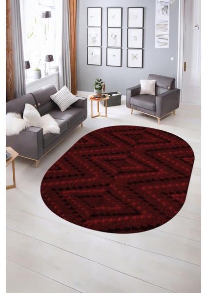 Dijital Baskılı Kaymaz Taban Yıkanabilir Sade Oval Yolluk Mutfak Salon Halısı, N-O-Sade-33-Bordo, fiyatları