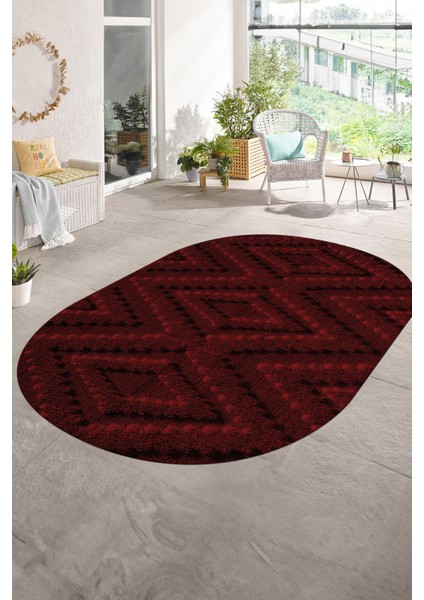 Dijital Baskılı Kaymaz Taban Yıkanabilir Sade Oval Yolluk Mutfak Salon Halısı, N-O-Sade-33-Bordo, modelleri