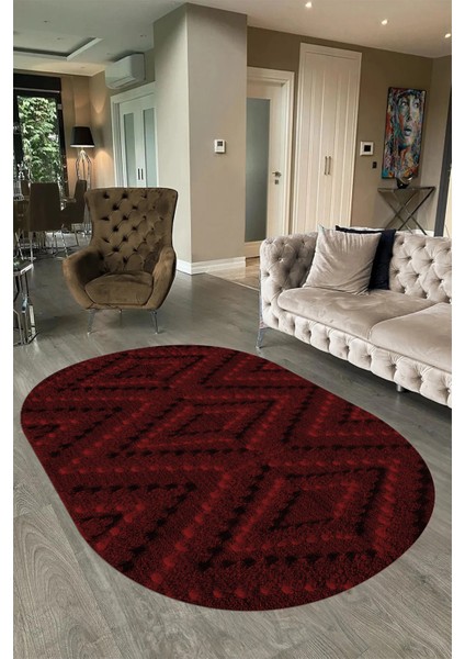 Dijital Baskılı Kaymaz Taban Yıkanabilir Sade Oval Yolluk Mutfak Salon Halısı, N-O-Sade-33-Bordo, fırsatları