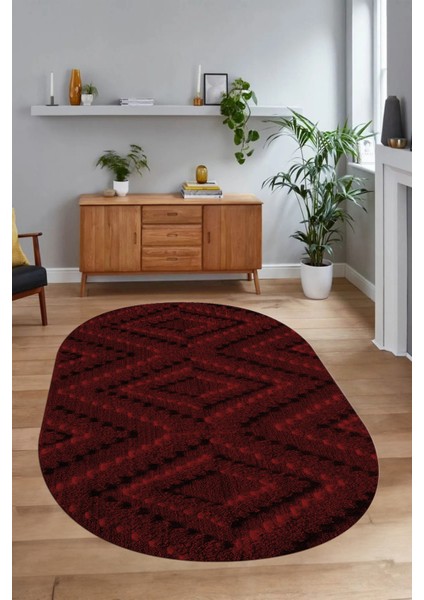 Dijital Baskılı Kaymaz Taban Yıkanabilir Sade Oval Yolluk Mutfak Salon Halısı, N-O-Sade-33-Bordo, indirimleri