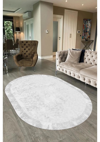 Dijital Baskılı Kaymaz Taban Yıkanabilir Sade Oval Yolluk Mutfak Salon Halısı, N-O-Sade-36-Beyaz, fırsatları
