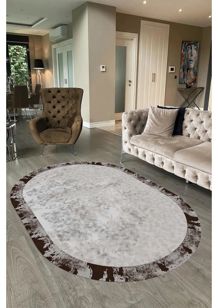 Dijital Baskılı Kaymaz Taban Yıkanabilir Sade Oval Yolluk Mutfak Salon Halısı, N-O-Sade-36-Kahve, fırsatları