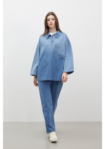 Dikiş Detaylı Straıght Denim Pantolon Mavi fiyatları