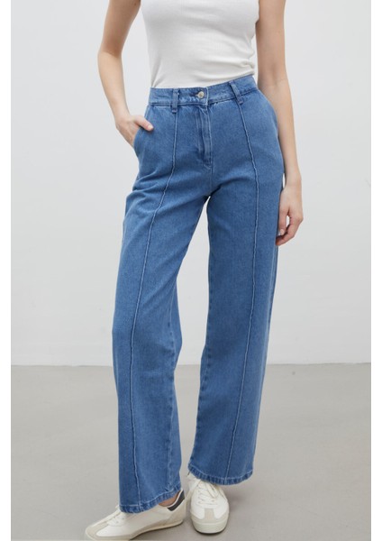Dikiş Detaylı Straıght Denim Pantolon Mavi indirimleri