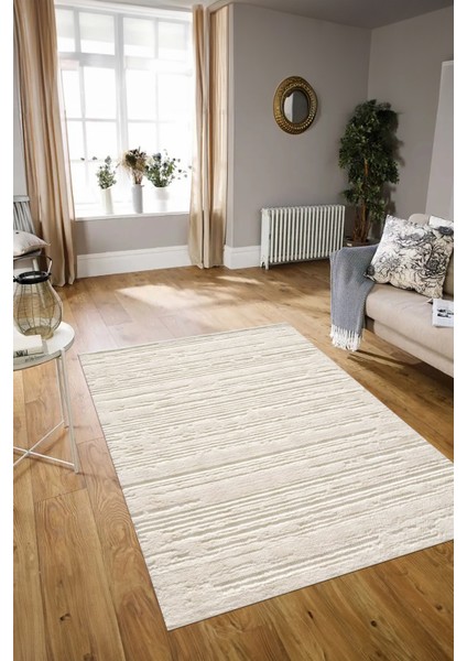 Dijital Baskılı Kaymaz Taban Yıkanabilir Sade Yolluk Mutfak Salon Halısı, N-Sade-32-Krem,