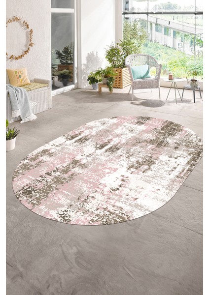 Dijital Baskılı Kaymaz Taban Yıkanabilir Sade Oval Yolluk Mutfak Salon Halısı, N-O-Sade-44-Pembe, fiyatları
