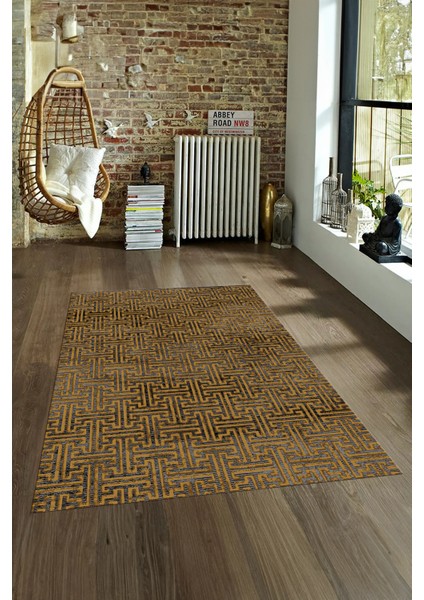 Dijital Baskılı Kaymaz Taban Yıkanabilir Sade Yolluk Mutfak Salon Halısı, N-Sade-38-Gold,