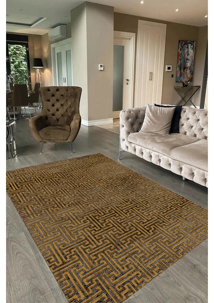 Dijital Baskılı Kaymaz Taban Yıkanabilir Sade Yolluk Mutfak Salon Halısı, N-Sade-38-Gold, fırsatları