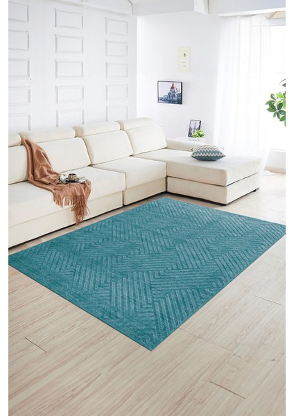 Dijital Baskılı Kaymaz Taban Yıkanabilir Sade Yolluk Mutfak Salon Halısı, N-Sade-47-Mavi,