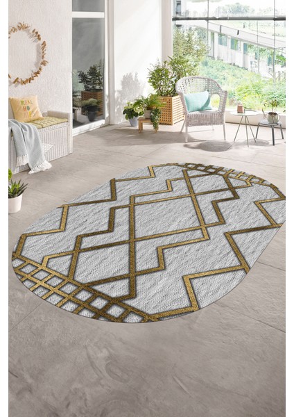 Dijital Baskılı Kaymaz Taban Yıkanabilir Sade Oval Yolluk Mutfak Salon Halısı, N-O-Sade-42-Gold, fiyatları