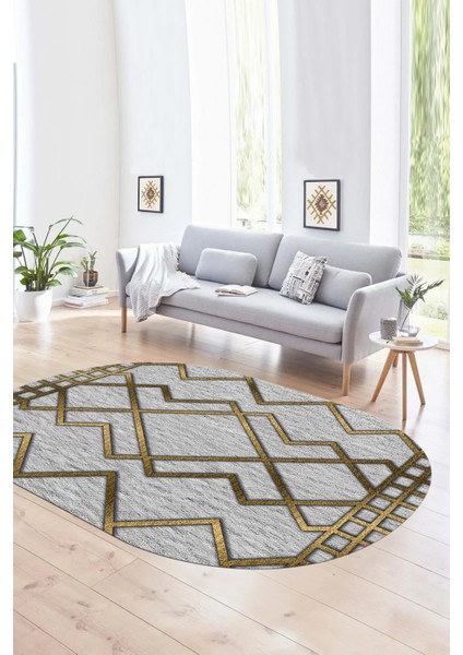 Dijital Baskılı Kaymaz Taban Yıkanabilir Sade Oval Yolluk Mutfak Salon Halısı, N-O-Sade-42-Gold, indirimleri