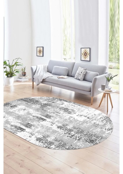 Dijital Baskılı Kaymaz Taban Yıkanabilir Sade Oval Yolluk Mutfak Salon Halısı, N-O-Sade-44-Gri, indirimleri