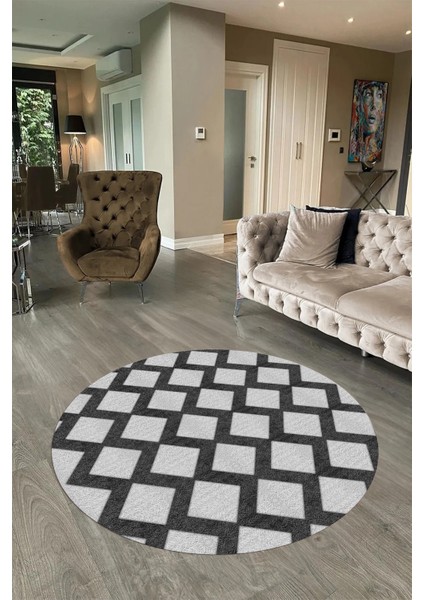 Dijital Baskılı Kaymaz Taban Yıkanabilir Sade Yuvarlak Mutfak Salon Halısı, N-Y-Sade-40-Gri,