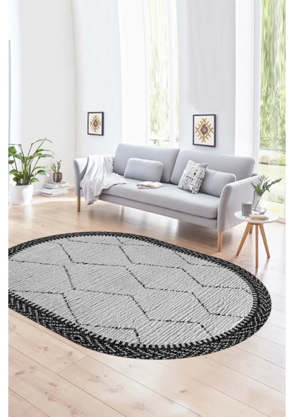 Dijital Baskılı Kaymaz Taban Yıkanabilir Sade Oval Yolluk Mutfak Salon Halısı, N-O-Sade-17-Siyah,