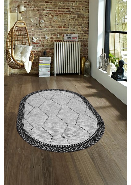 Dijital Baskılı Kaymaz Taban Yıkanabilir Sade Oval Yolluk Mutfak Salon Halısı, N-O-Sade-17-Siyah, fırsatları