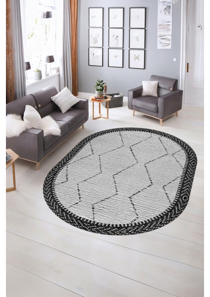 Dijital Baskılı Kaymaz Taban Yıkanabilir Sade Oval Yolluk Mutfak Salon Halısı, N-O-Sade-17-Siyah, indirimleri