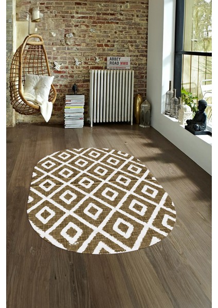 Dijital Baskılı Kaymaz Taban Yıkanabilir Sade Oval Yolluk Mutfak Salon Halısı, N-O-Sade-27-Kahve, fiyatları