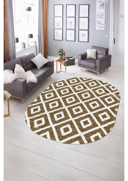 Dijital Baskılı Kaymaz Taban Yıkanabilir Sade Oval Yolluk Mutfak Salon Halısı, N-O-Sade-27-Kahve, modelleri