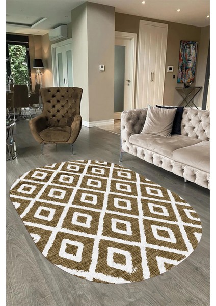 Dijital Baskılı Kaymaz Taban Yıkanabilir Sade Oval Yolluk Mutfak Salon Halısı, N-O-Sade-27-Kahve, indirimleri