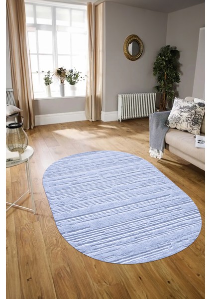 Dijital Baskılı Kaymaz Taban Yıkanabilir Sade Oval Yolluk Mutfak Salon Halısı, N-O-Sade-32-Mavi,
