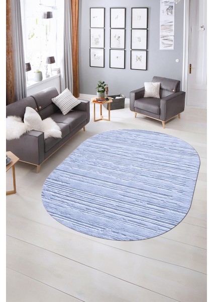 Dijital Baskılı Kaymaz Taban Yıkanabilir Sade Oval Yolluk Mutfak Salon Halısı, N-O-Sade-32-Mavi, modelleri
