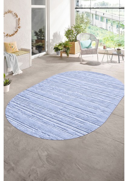 Dijital Baskılı Kaymaz Taban Yıkanabilir Sade Oval Yolluk Mutfak Salon Halısı, N-O-Sade-32-Mavi, fırsatları
