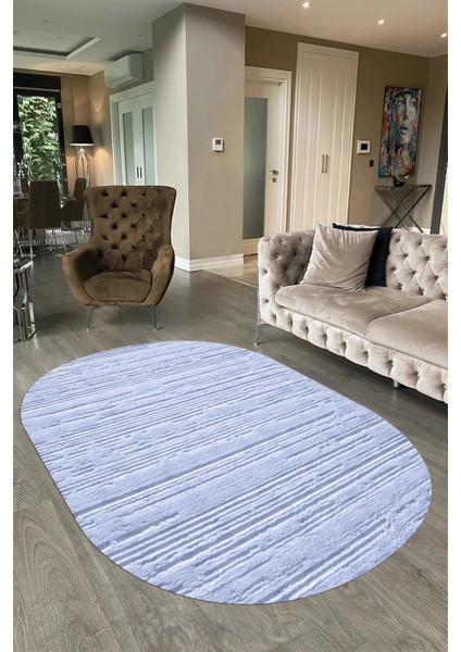 Dijital Baskılı Kaymaz Taban Yıkanabilir Sade Oval Yolluk Mutfak Salon Halısı, N-O-Sade-32-Mavi, indirimleri