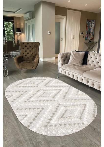 Dijital Baskılı Kaymaz Taban Yıkanabilir Sade Oval Yolluk Mutfak Salon Halısı, N-O-Sade-33-Krem, fırsatları