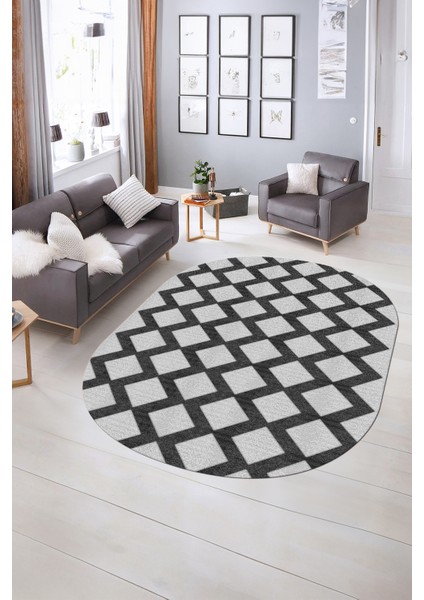 Dijital Baskılı Kaymaz Taban Yıkanabilir Sade Oval Yolluk Mutfak Salon Halısı, N-O-Sade-40-Gri,