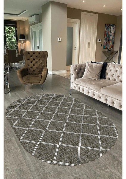 Dijital Baskılı Kaymaz Taban Yıkanabilir Sade Oval Yolluk Mutfak Salon Halısı, N-O-Sade-29-Kahve, indirimleri