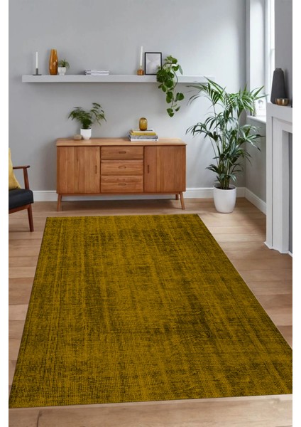 Dijital Baskılı Kaymaz Taban Yıkanabilir Sade Yolluk Mutfak Salon Halısı, N-Sade-45-Sarı,