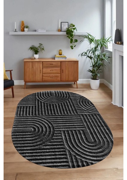 Dijital Baskılı Kaymaz Taban Yıkanabilir Sade Oval Yolluk Mutfak Salon Halısı, N-O-Sade-01-Antrasit, fiyatları