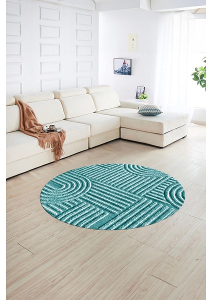 Dijital Baskılı Kaymaz Taban Yıkanabilir Sade Yuvarlak Mutfak Salon Halısı, N-Y-Sade-01-Mavi, fırsatları