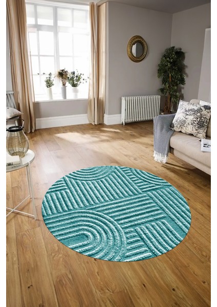 Dijital Baskılı Kaymaz Taban Yıkanabilir Sade Yuvarlak Mutfak Salon Halısı, N-Y-Sade-01-Mavi, indirimleri