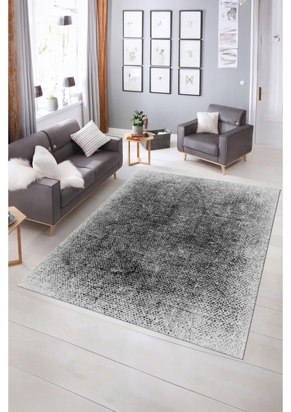 Dijital Baskılı Kaymaz Taban Yıkanabilir Sade Yolluk Mutfak Salon Halısı, N-Sade-43-Siyah,