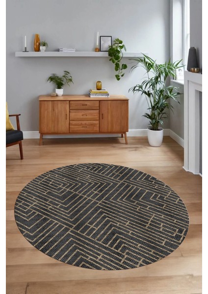 Dijital Baskılı Kaymaz Taban Yıkanabilir Sade Yuvarlak Mutfak Salon Halısı, N-Y-Sade-11-Vizon,