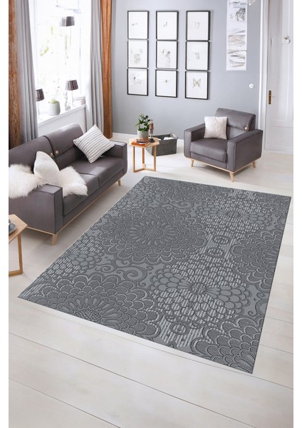 Dijital Baskılı Kaymaz Taban Yıkanabilir Sade Yolluk Mutfak Salon Halısı, N-Sade-34-Gri,