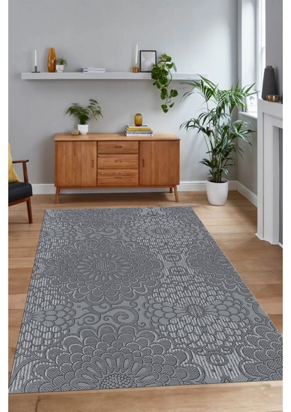 Dijital Baskılı Kaymaz Taban Yıkanabilir Sade Yolluk Mutfak Salon Halısı, N-Sade-34-Gri,