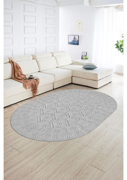 Dijital Baskılı Kaymaz Taban Yıkanabilir Sade Oval Yolluk Mutfak Salon Halısı, N-O-Sade-10-Gri,