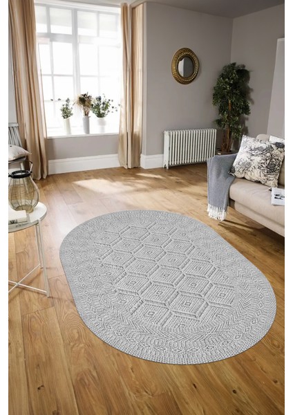 Dijital Baskılı Kaymaz Taban Yıkanabilir Sade Oval Yolluk Mutfak Salon Halısı, N-O-Sade-10-Gri,