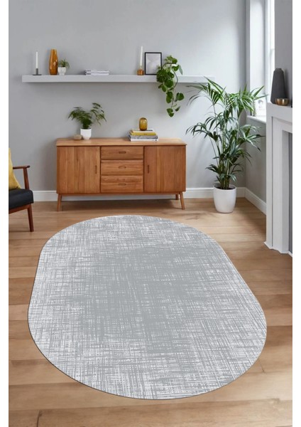Dijital Baskılı Kaymaz Taban Yıkanabilir Sade Oval Yolluk Mutfak Salon Halısı, N-O-Sade-14-Gri,